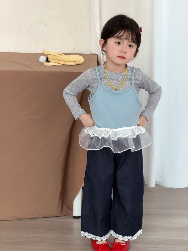 【90-140cm】韓版打底衫吊帶套裝