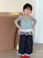 【90-140cm】韓版打底衫吊帶套裝