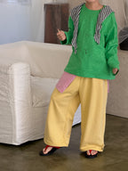 【100-160cm】純色抽繩兩穿百搭寬鬆褲