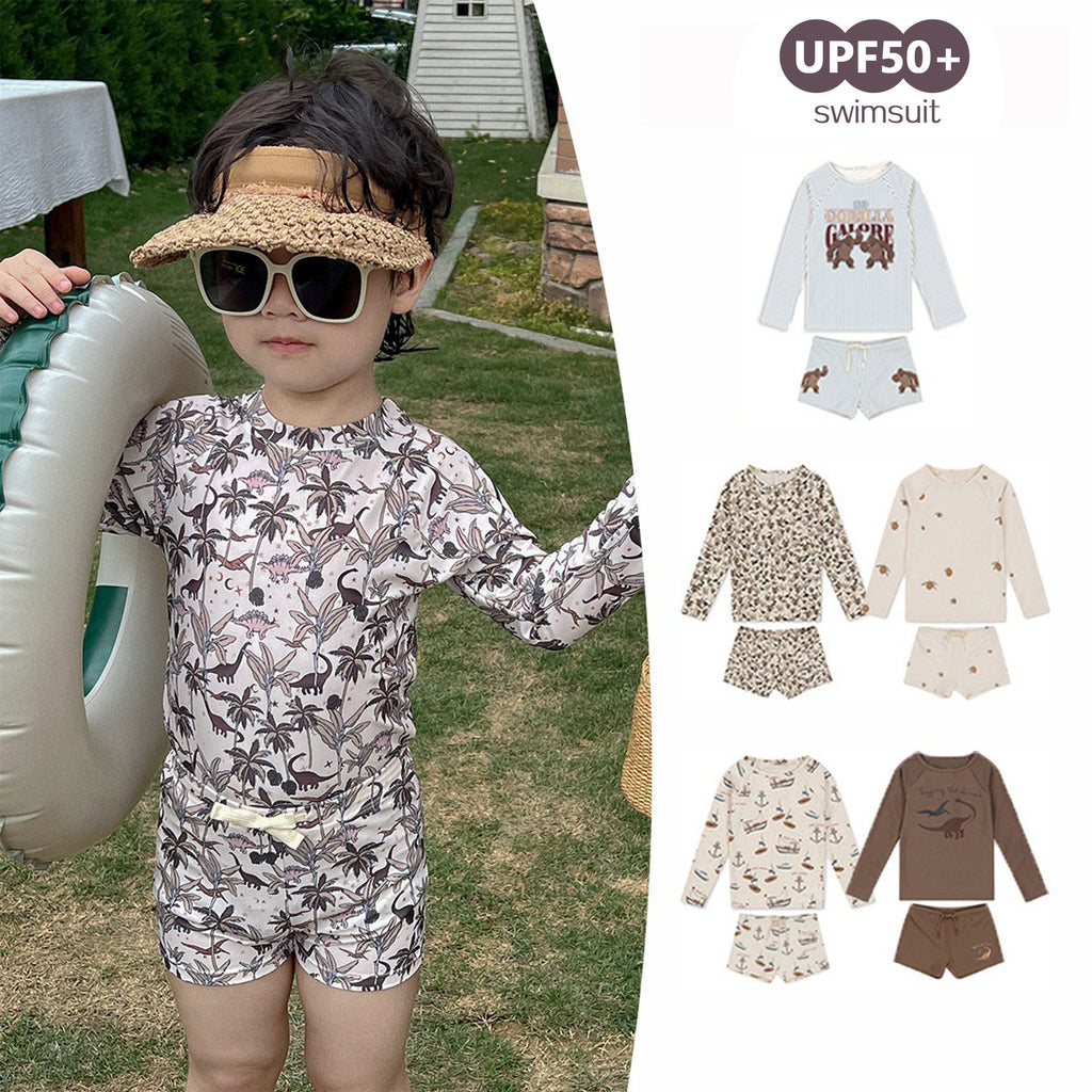 【80-130cm】UPF50+動物長袖防曬泳衣套裝(贈泳帽)