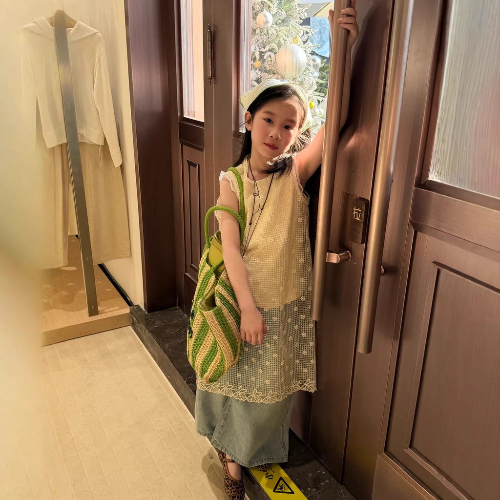 【100-160cm】韓版鏤空罩衫裙｜打底背心