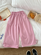 【100-160cm】純色抽繩兩穿百搭寬鬆褲