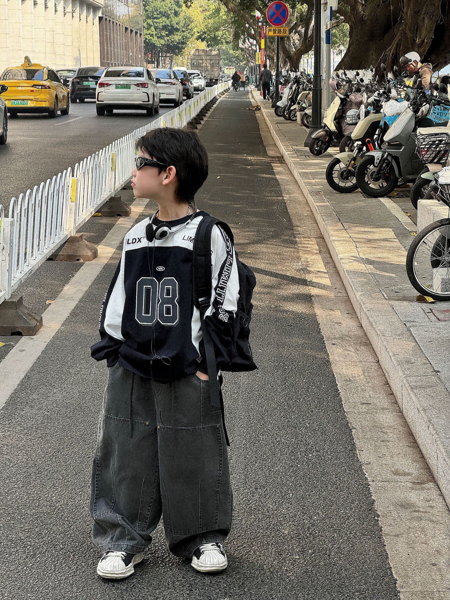 【90-160cm】帥氣街頭寬鬆撞色長袖純棉T