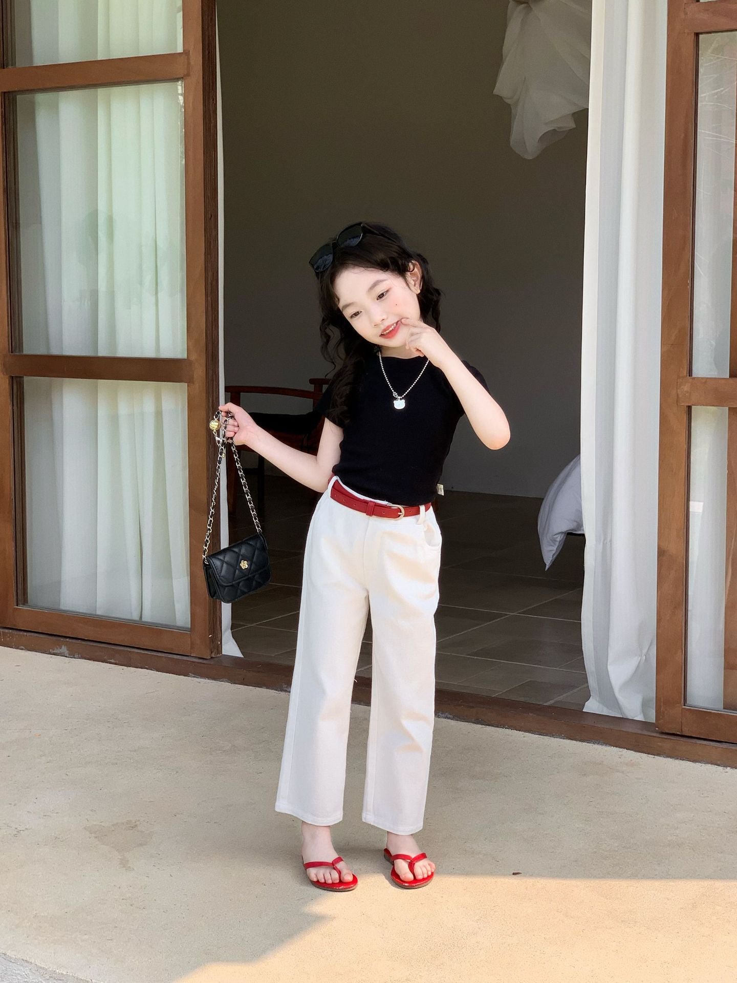 【90-150cm】美式牛仔棉窄直筒褲