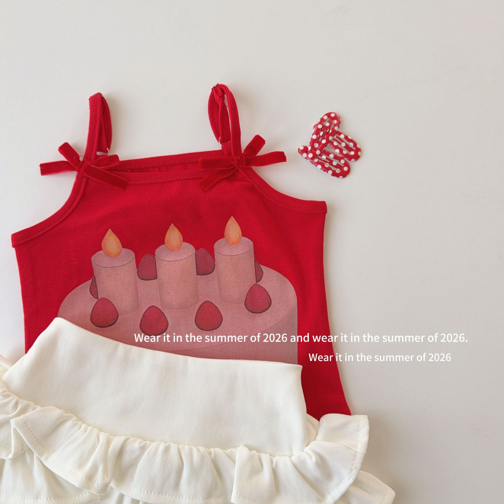 【90-150cm】立體小蛋糕紅色T