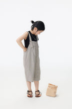 【90-150cm】日系條紋七分吊帶褲