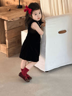 【90-140cm】小眾不規則下擺背心絲絨裙