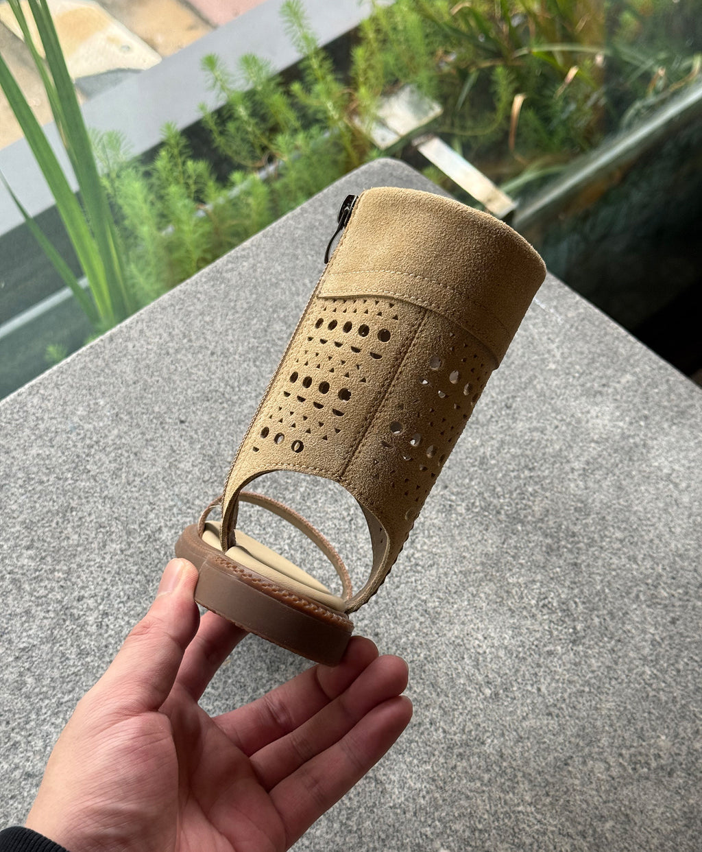 【26-37碼】韓版高筒鏤空拼接皮革夾腳羅馬鞋