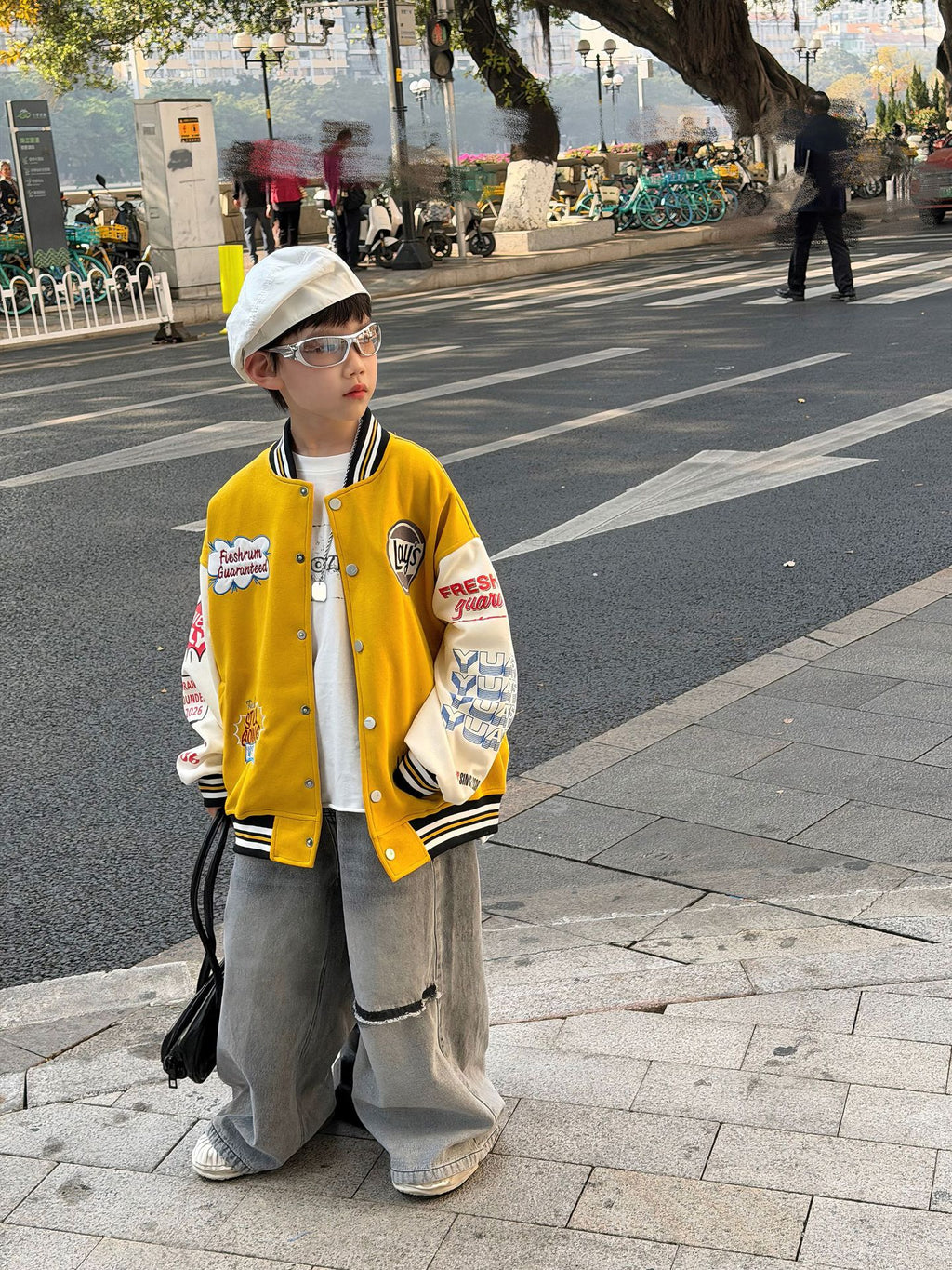 【90-160cm】美式個性寬鬆撞色棒球外套