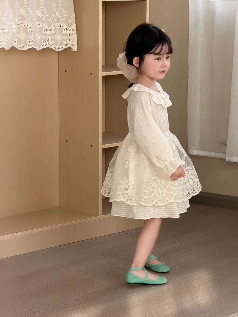 【90-140cm】拼接蕾絲連身裙