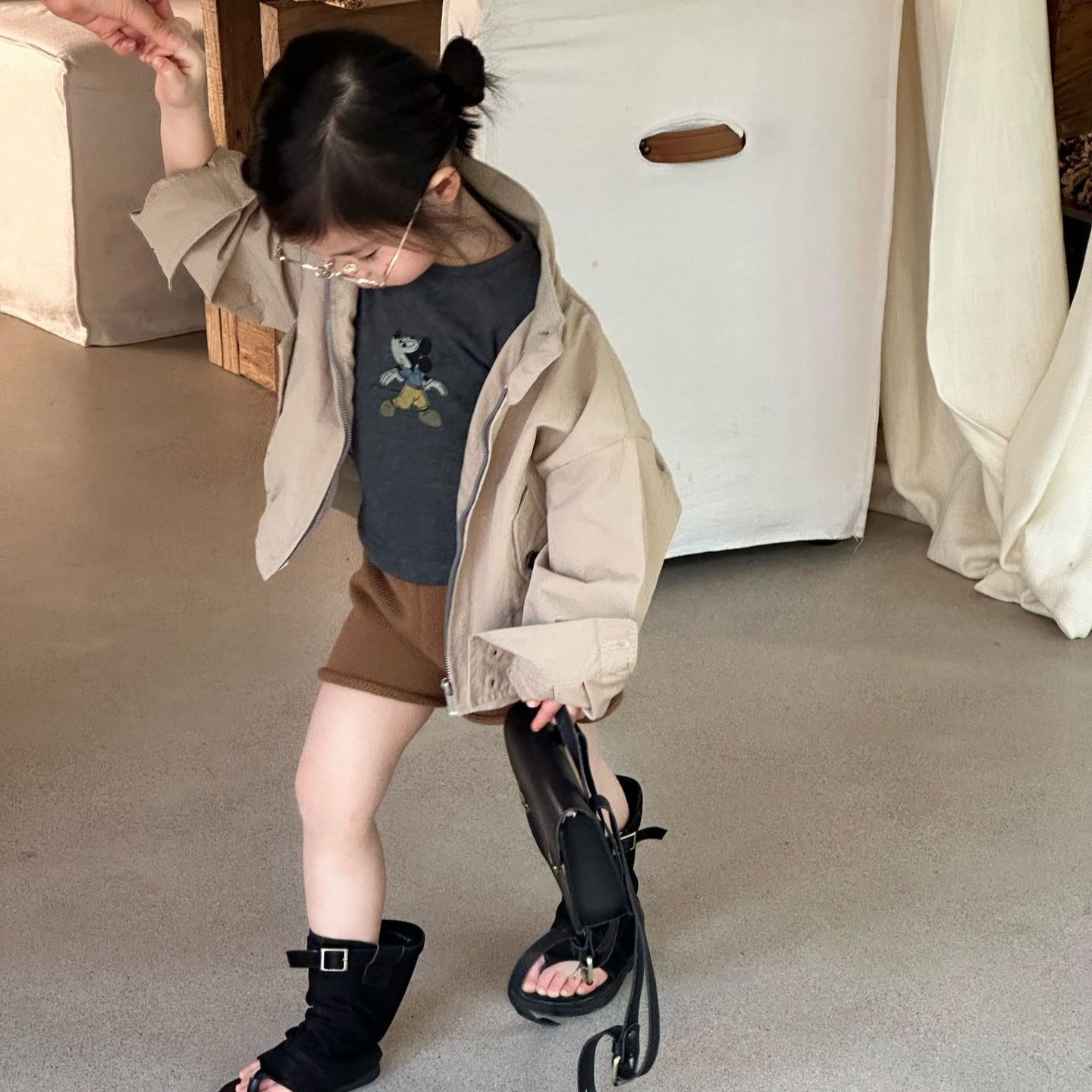 【90-140cm】立領短版夾克|毛線短褲