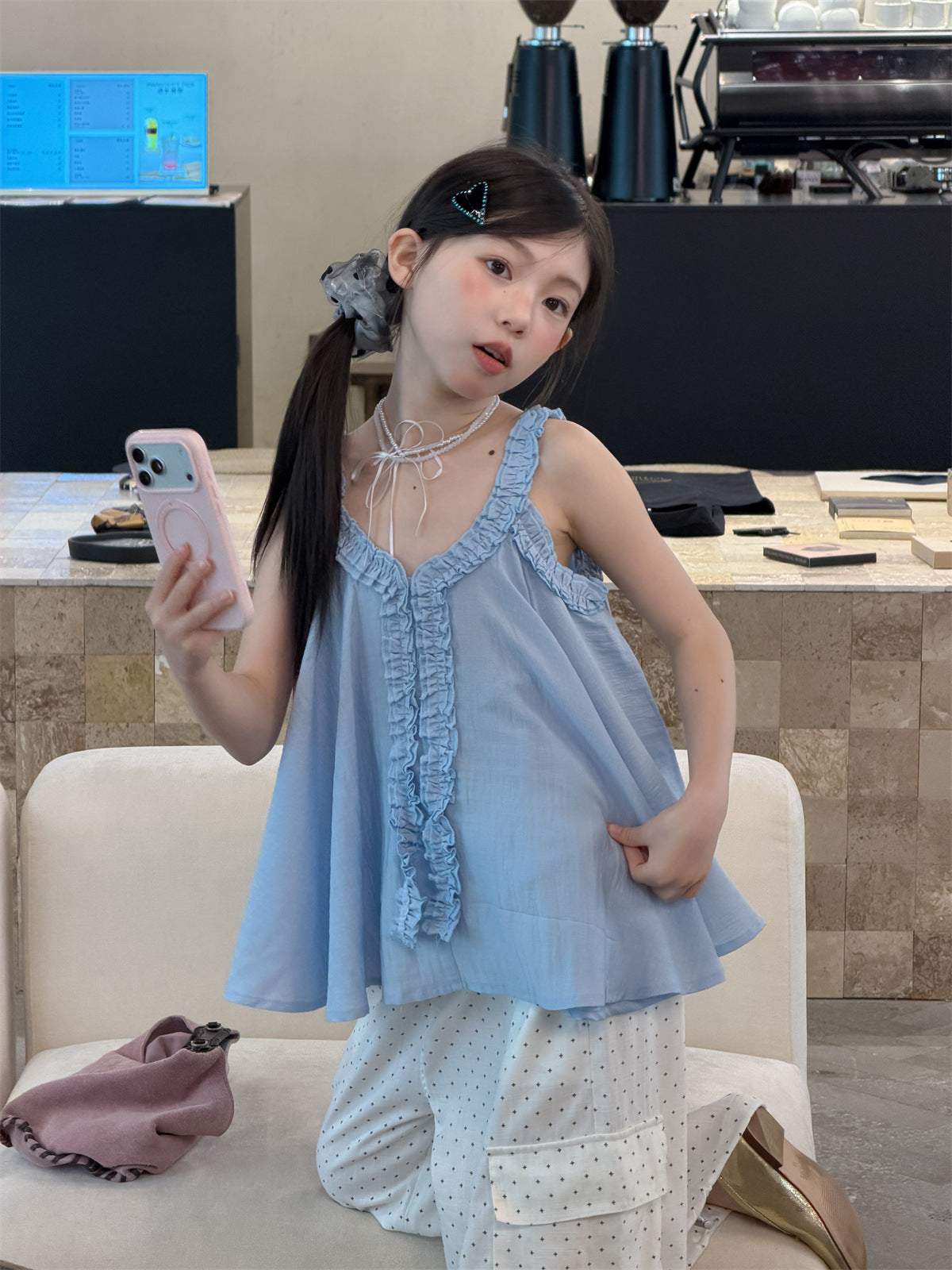 【100-160cm】韓版甜美花邊娃娃衫
