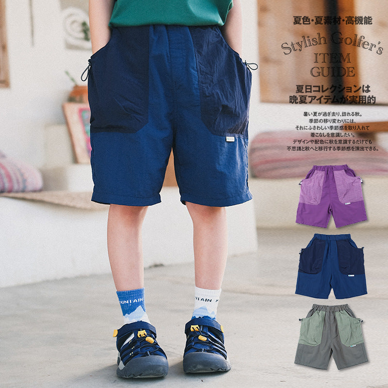【110-170cm】撞色速乾工裝短褲