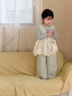 【90-140cm】韓版蕾絲網紗背心針織打底衫背心裙罩衫