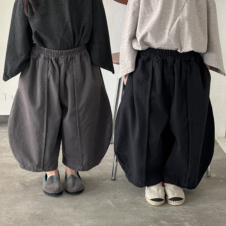 【80-140cm】淨色棉布寬鬆九分彎刀褲