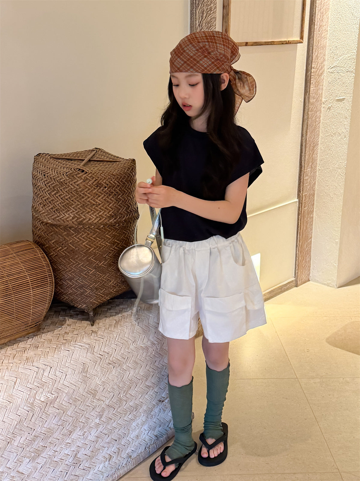 【100-160cm】口袋工裝短褲