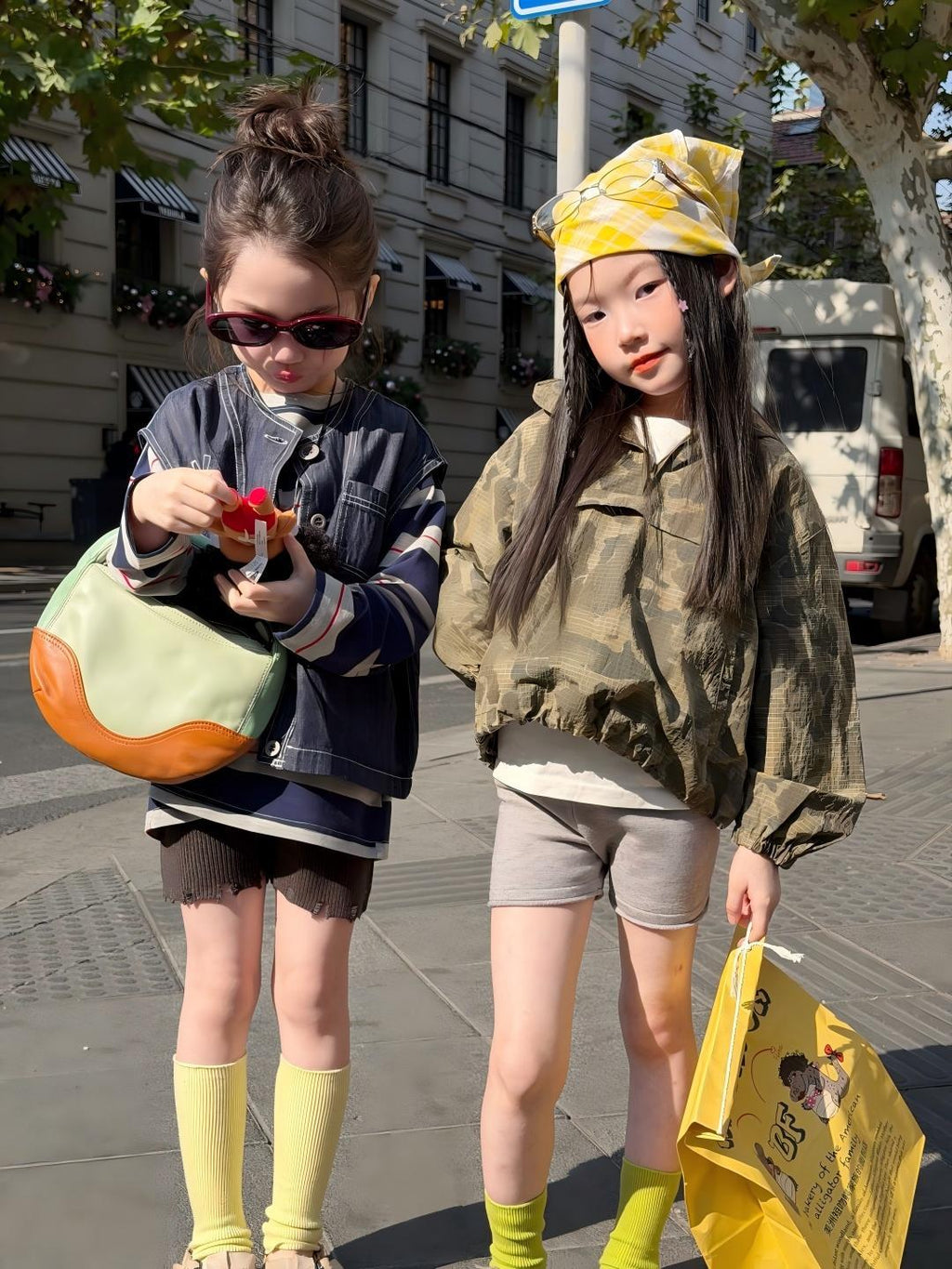 【90-140cm】寬鬆條紋T恤 | 牛仔馬甲 | 不規則針織短褲