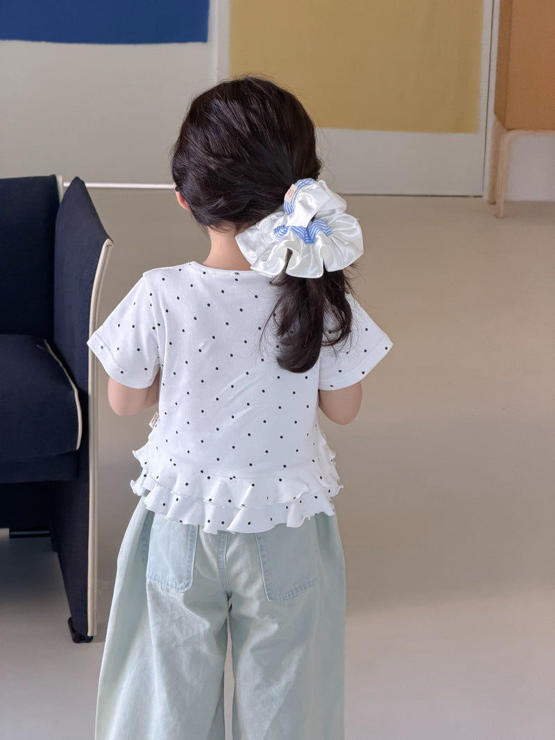 【90-140cm】(2色)韓版波點荷葉邊T