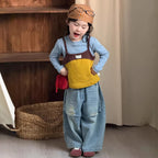 【90-140cm】時髦做舊直筒破洞牛仔褲