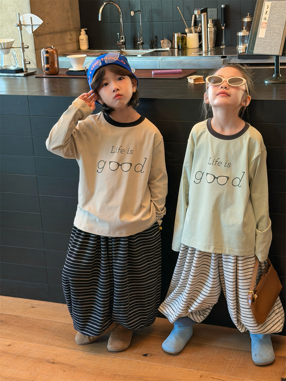 【90-150cm】(2色)撞色GOOD長袖T