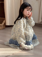 【90-140cm】雪紡碎花連身裙 | 小清新拼條公主連身裙