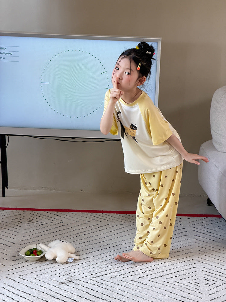 【100-170cm】韓版卡通休閒撞色居家服套裝