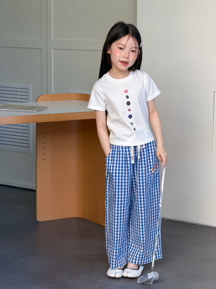 【100-170cm】韓版修身正肩彩扣T