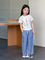 【100-170cm】韓版修身正肩彩扣T