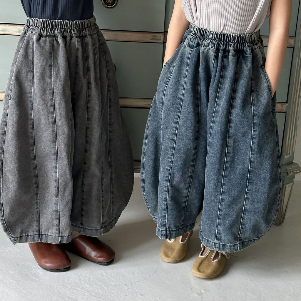 【80-140cm】拼接牛仔褲彎刀褲八分褲