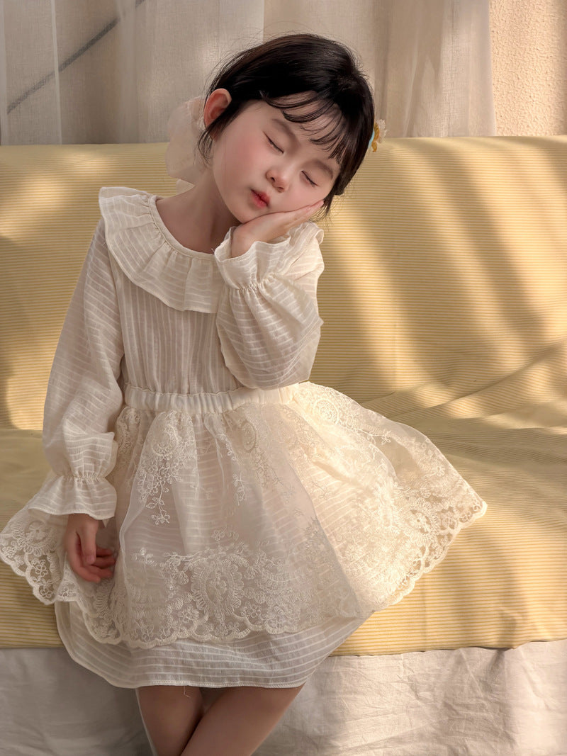 【90-140cm】拼接蕾絲連身裙