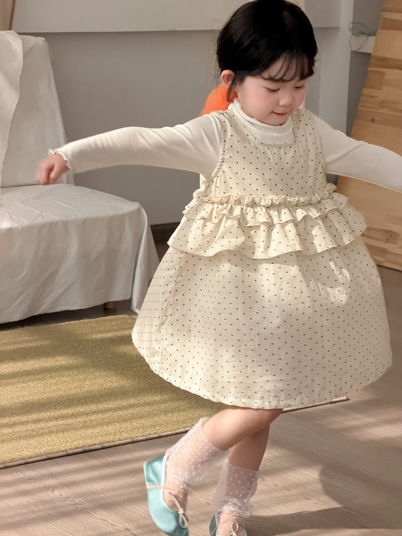 【90-140cm】波點荷葉邊棉布連身裙