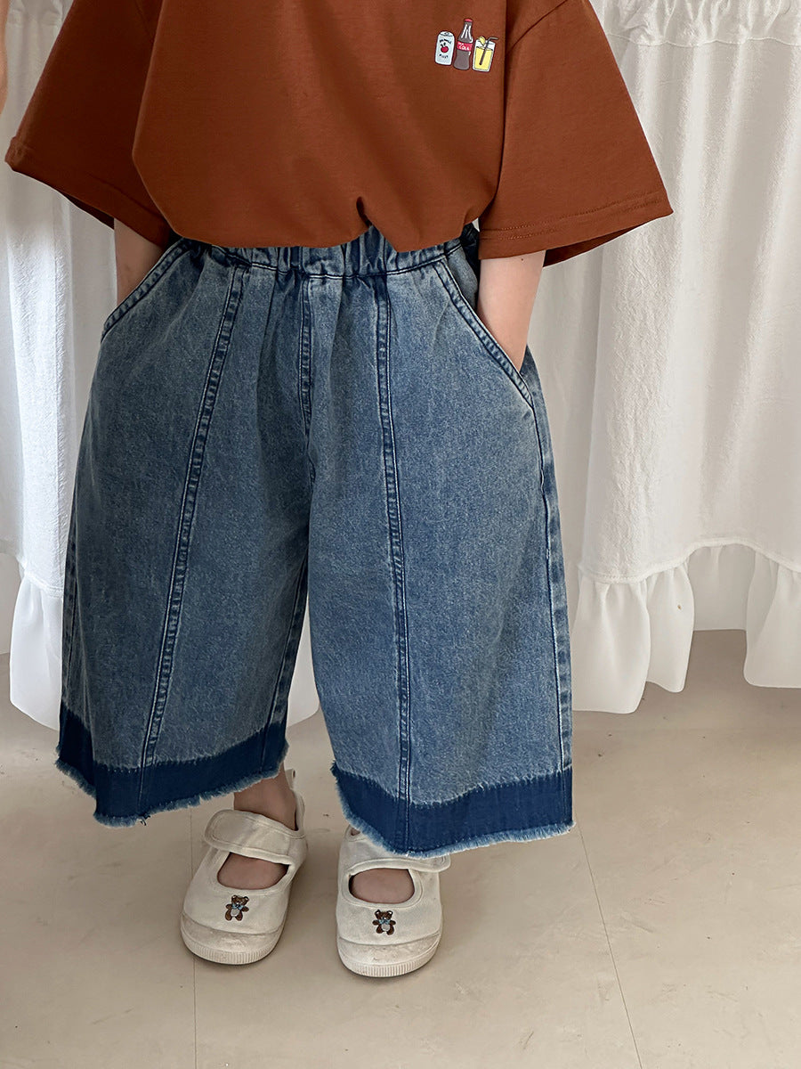 【80-140cm】漸層毛邊牛仔褲