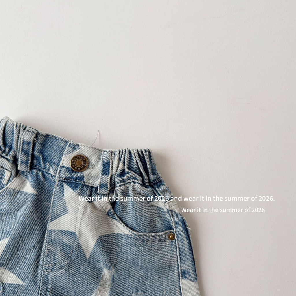 【90-150cm】毛邊破洞五角星熱褲