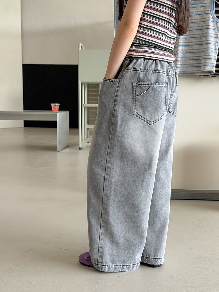 【100-170cm】好版型! 垂感時髦復古磨白牛仔褲
