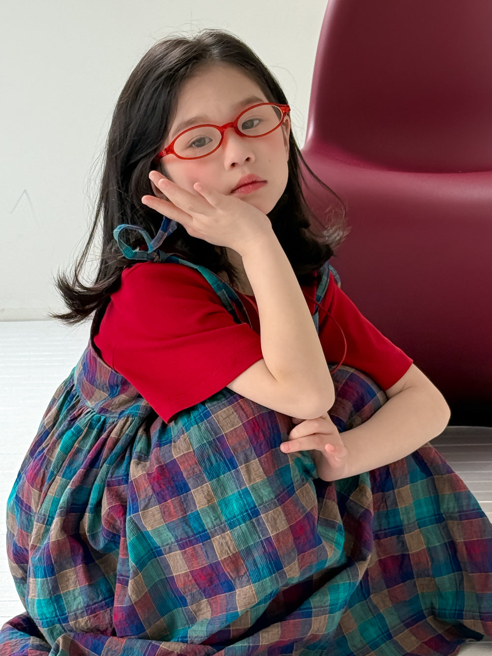 【90-150cm】韓版格紋彩色背心裙