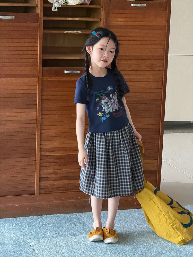 【100-170cm】學院風復古格子半身裙