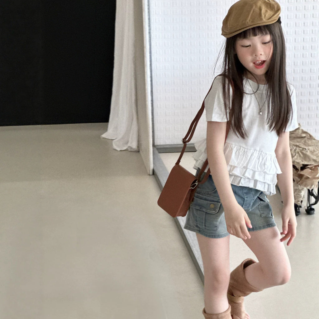 【100-130cm】復古做舊修身牛仔熱褲
