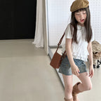 【100-130cm】復古做舊修身牛仔熱褲