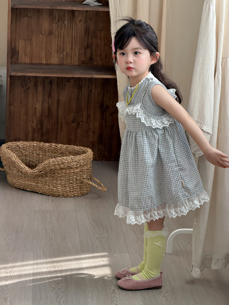 【90-140cm】韓版格子背心裙兩件套裝