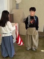 【100-160cm】純色寬鬆慵懶風直筒褲