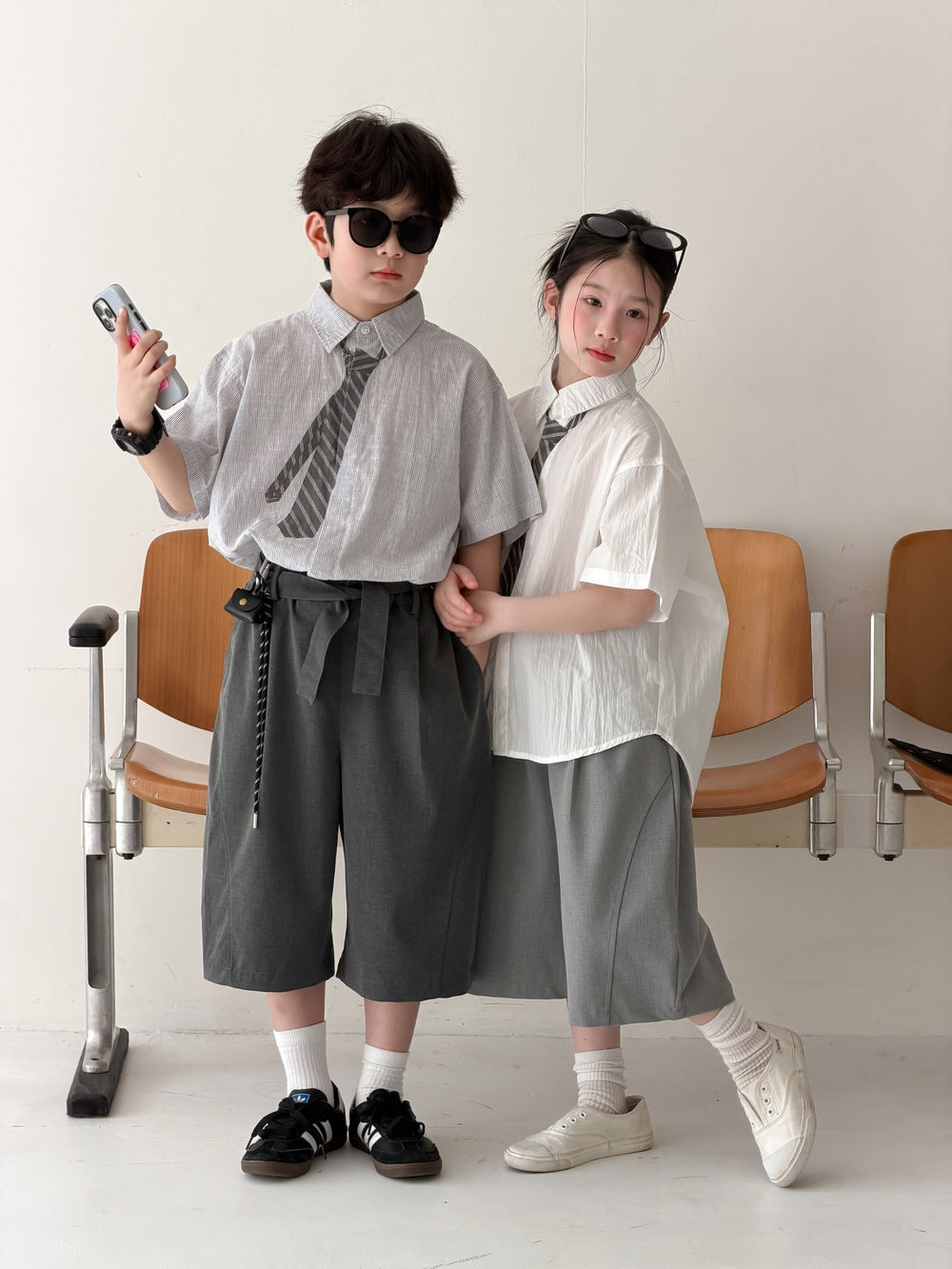 【100-160cm】韓版學院風襯衫