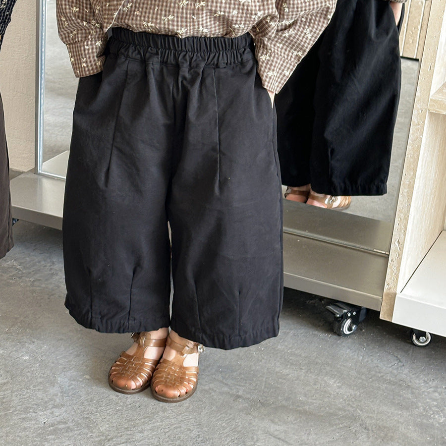 【80-140cm】簡約棉布寬鬆八分直筒褲