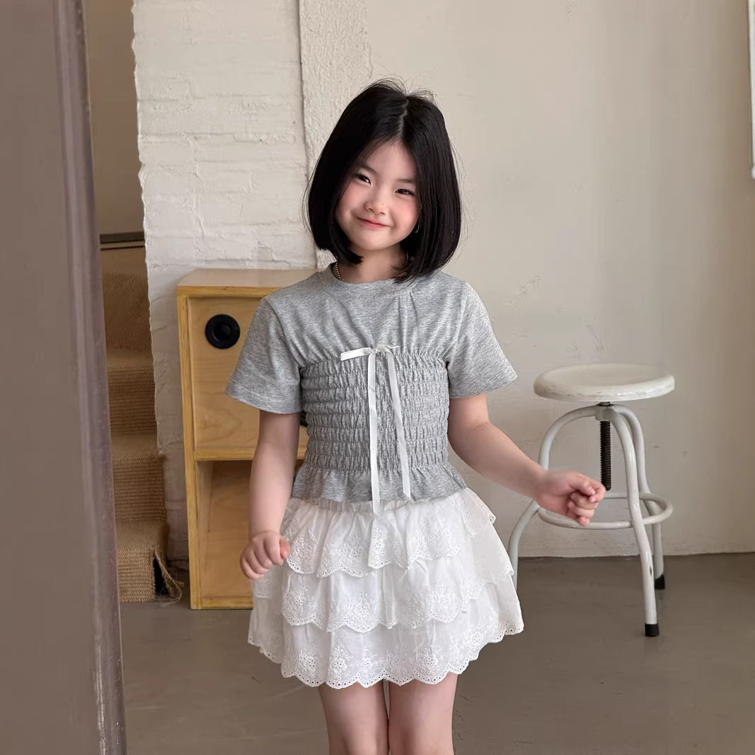 【120-160cm】韓版棉布花邊短裙(帶安全褲)