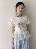 【100-160cm】韓版蝴蝶結花朵短袖
