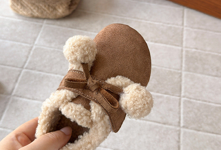 【現貨 內長15.3cm】【加绒】法式勃肯蝴蝶结毛球鞋