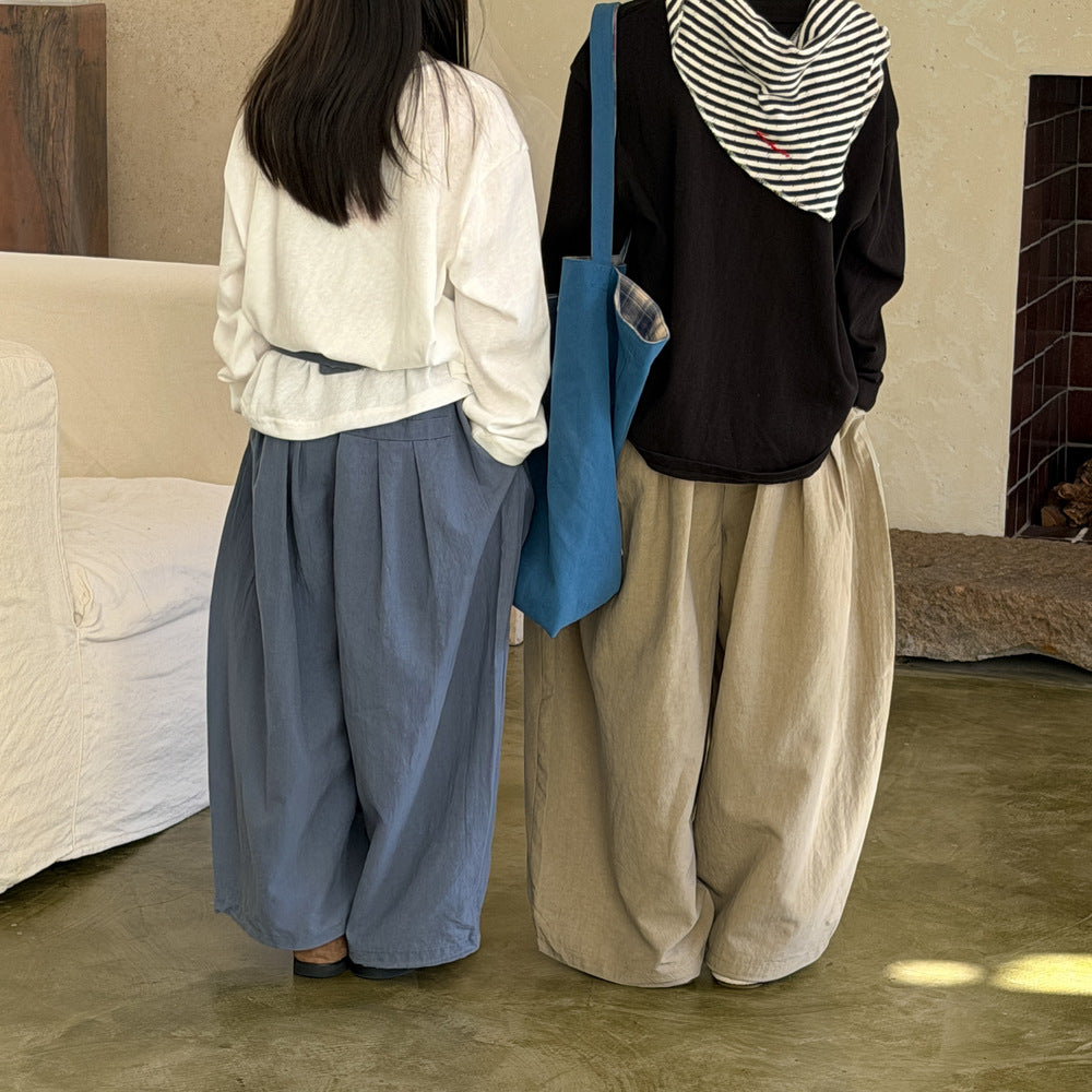 【100-160cm】純色寬鬆慵懶風直筒褲