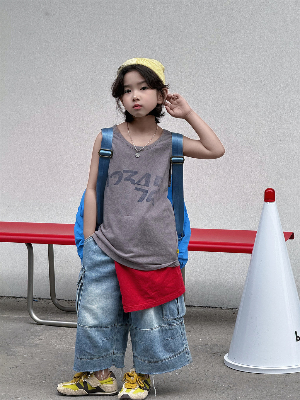 【100-160cm】做舊字母背心