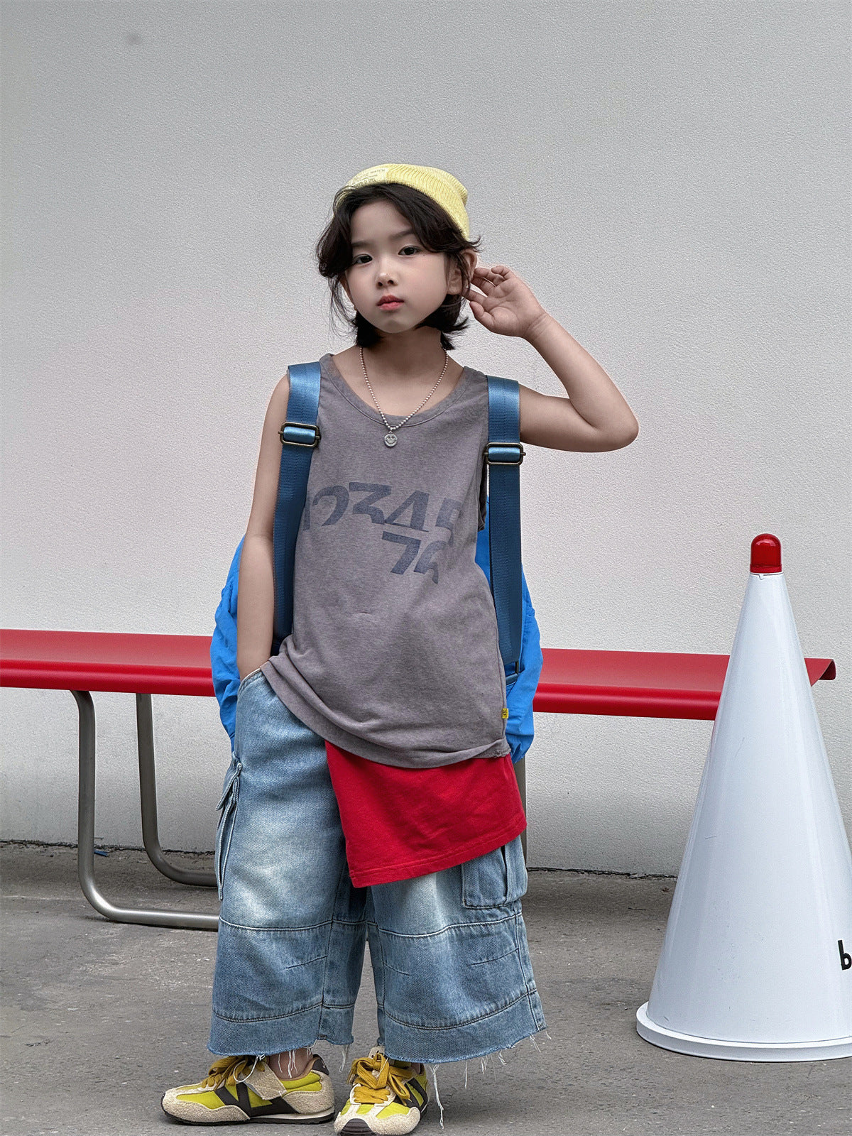 【100-160cm】做舊字母背心