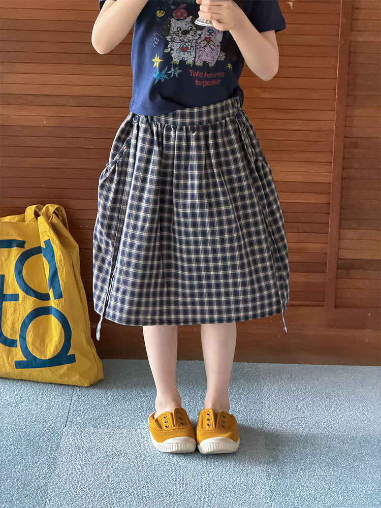 【100-170cm】學院風復古格子半身裙