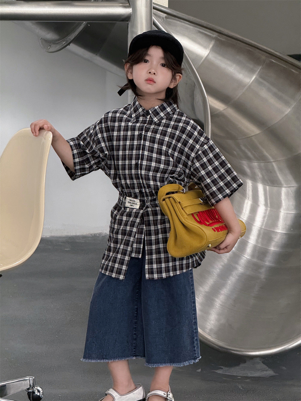 【100-160cm】收腰設計兩件式襯衫